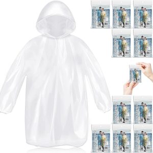 10 Pack Disposable Rain Ponchos for Adults, Card-Sized Emergency Ponchos Family Pack with Hood for Travel